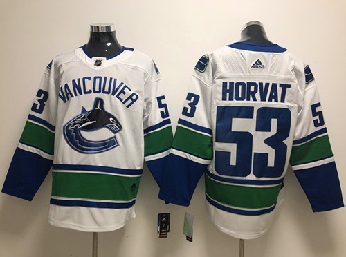 Adidas Canucks #53 Bo Horvat White Road Authentic Stitched NHL Jersey - Click Image to Close